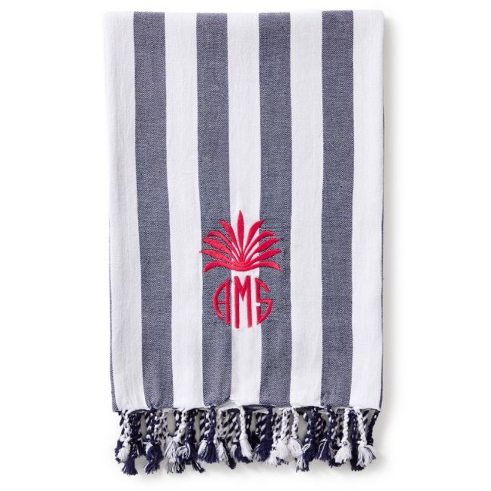 Mark & Graham Cabana Stripe Lightweight Turkish Towel with AB Monogram